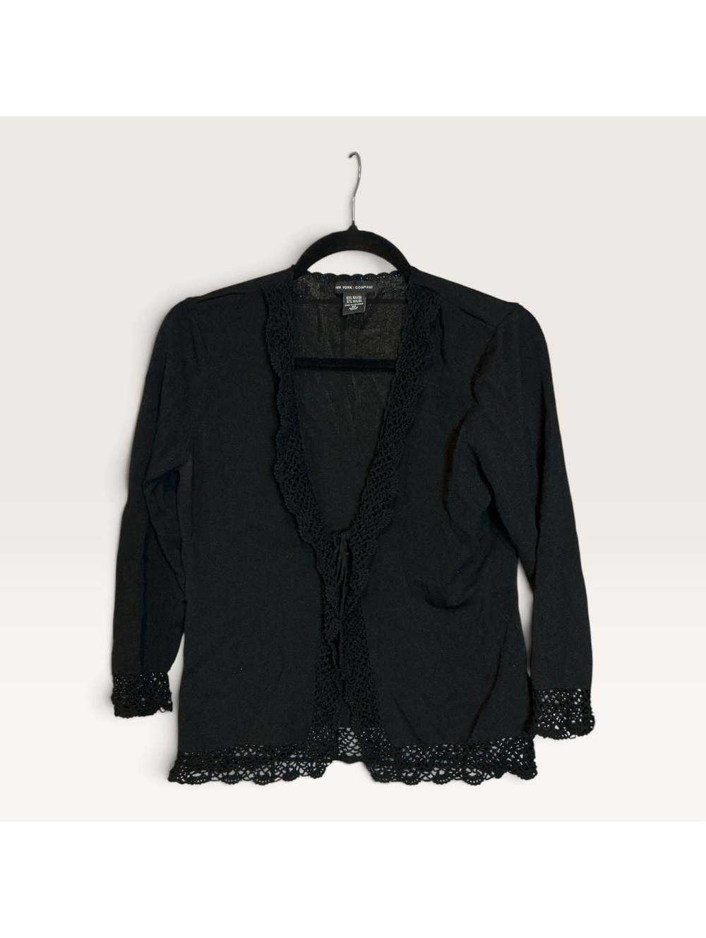 New York & Company Black Crochet Trim Cardigan Medium